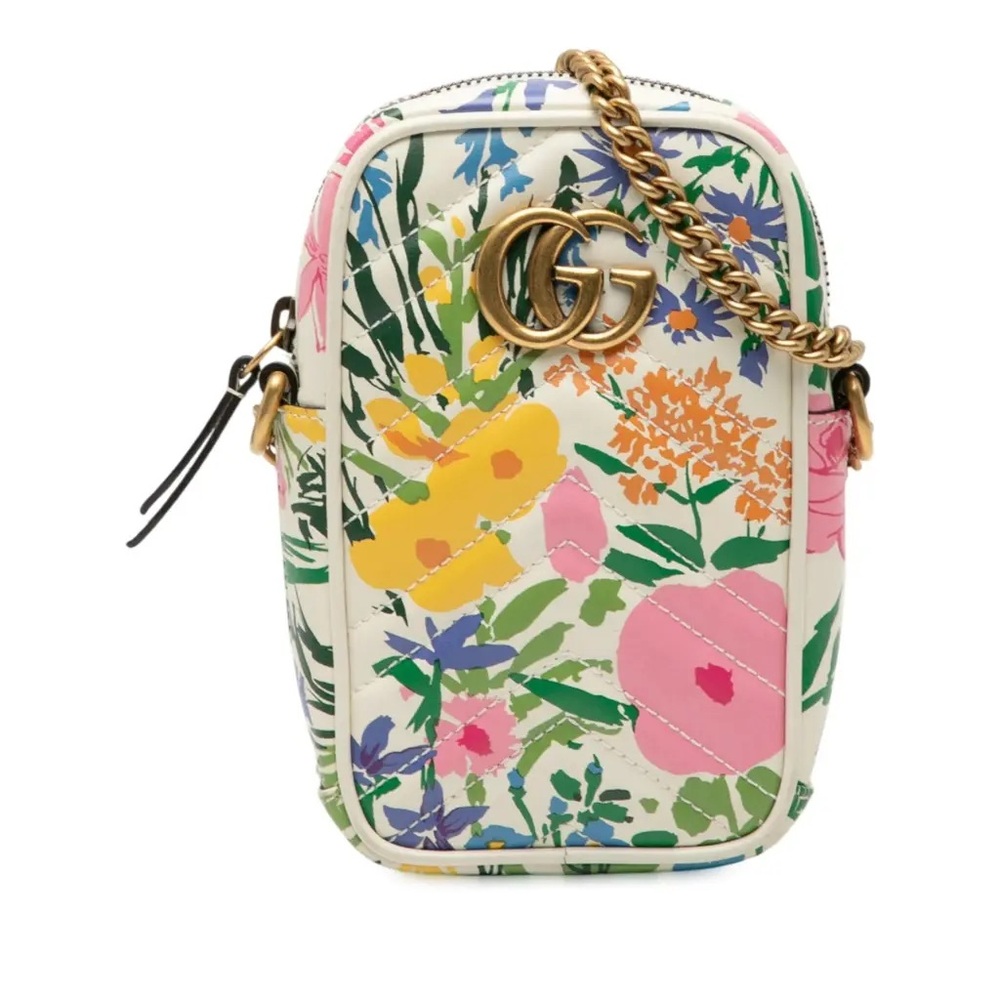 Authentic Ken Scott Limited Edition Gucci Floral Crossbody Bag with Gold Chain